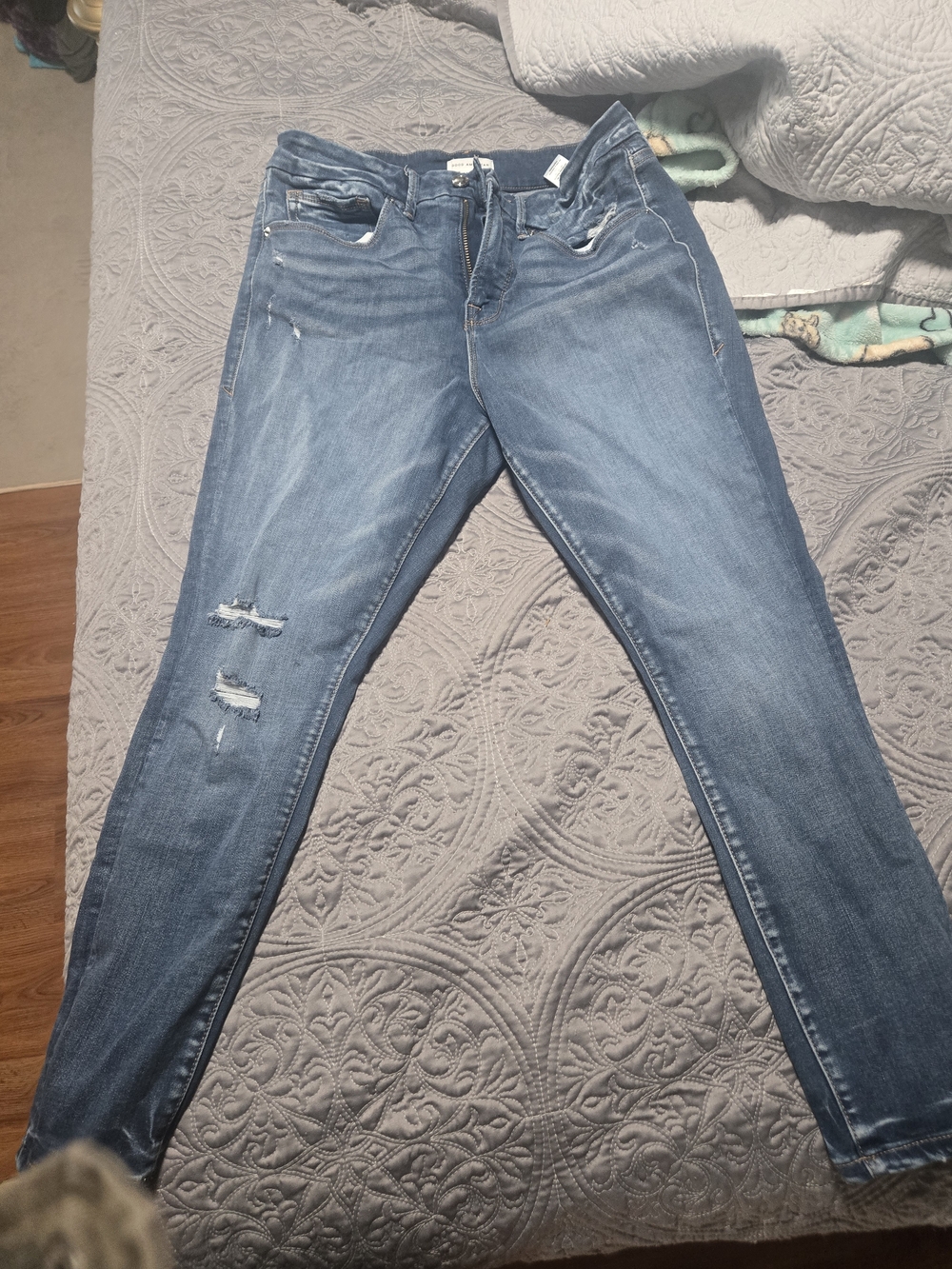 Good American Women's Light Blue Distressed Skinny Jeans 14/32